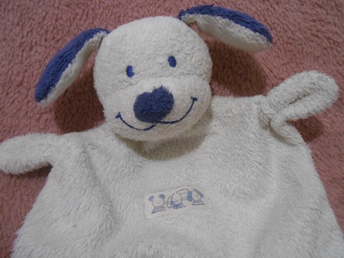 Doudou chien blanc bleu - doudou,
