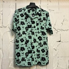 Chemise hawaienne turquoise à fleurs noires - turquoise shirt with floral print
