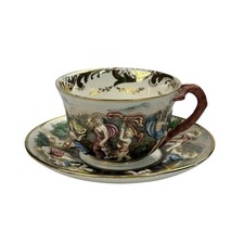 ANTIQUE ITALIAN CAPO DI MONTE PORCELAIN TEA CUP AND SAUCER