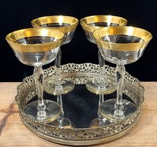Vintage Champagne Coupe Etched Gold Rim Sherbet Cocktail Gl Martini Set 4 MCM