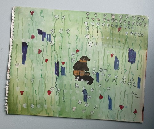 Aquarelle art brut homme - art,