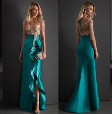 Charming Beaded Mermaid Prom Dresses Sheer Bateau Neckline Side Split Evening