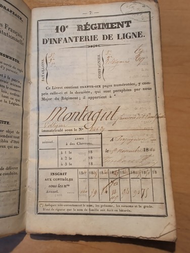 Livret militaire 1844 - livret,