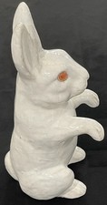 Antique French Bavent Faience Terra Cotta Bunny Rabbit Pink Glass Eyes 8"