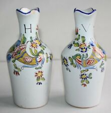 Pair of antique Rouen earthenware vinegar oiler height 16.3 cm