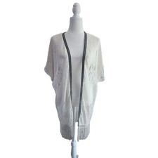 Bebe vintage Y2K Women's Sheer White Lace Boho Kimono Fringe Os Nwot