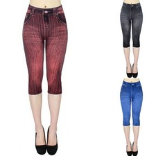 Legging décontracté imprimé femme imitation jean taille haute pantalon léger