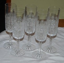 Bohemia cut glass Queens Lace - 5 champagne flutes 9" tall - Beautiful
