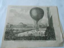 Engraving 1864 - Ascension of the Ballon Le Géant in Brussels