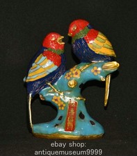 8.4" Qing Qianlong Marked Copper Partition Mandarin Duck Bird Sculpture