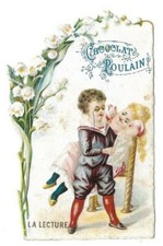 La lecture - Enfant Livre - Chromo Chocolat Poulain - Trade card
