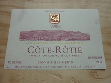 wine label Côte Rotie 1998 champin le seigneur Domaine GERIN Rhone wine label