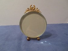 rare ancien cadre photo rond en bronze et verre biseauté