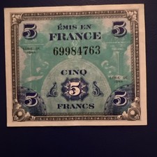 (USA) France - 5 Francs Drapeau Lettre X petit Numéro - 1944 - TB+  lartdesgents