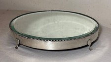 antique Round Silverplate Plateau beveled Vanity Jewelry Table Top Mirror Tray
