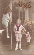 CP BON FETE CHILD ON SCALE NEAR WINDOW BOY CAGE BIRD - 43792