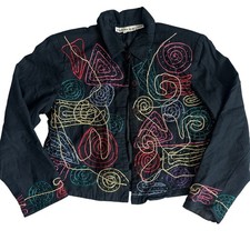 Vintage Tunique Abstract Embroidered, Colorful Swirl Design, Jacket- L
