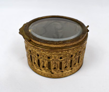 ANTIQUE NAPOLEON III GOLD BRONZE BEVELED GLASS JEWELRY BOX OPENWORK PATTERNS