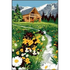 Kit canevas petit torrent toile coton + aiguille + fils coton broderie couture 