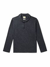 DE BONNE FACTURE Vareuse Shawl-Collar Striped Linen and Cotton Blend Jacket 48