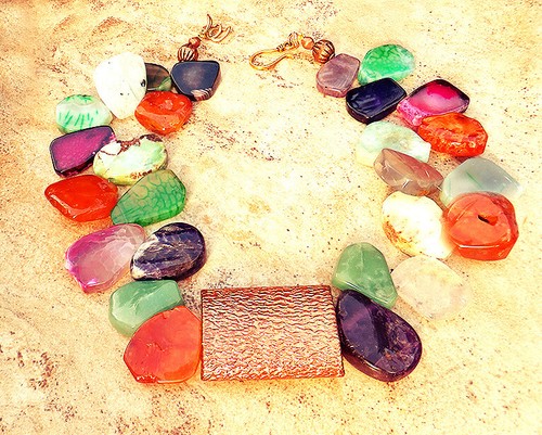 Rainbow agate necklace raw gem - rainbow,