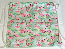 Panama Jack Pink Flamingos Canvas Drawstring Cinch Sack Backpack Gym Beach Bag