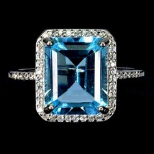 925 Bague en Argent Octogone Topaze Bleu Ciel 11x9mm Gemme Bijoux Taille 8.5