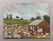 Poulailler, Huile sur panneau