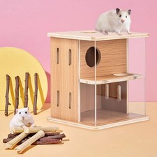 Maisonnette en bois pour hamster, 2 étages, pour gerbilles, hamsters nains,