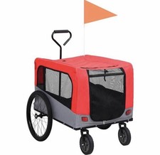 Remorque De Vélo Rouge Animaux Chien Chat Caisse Transport 4 Roues Drapeau