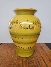12" Large Terre Souleo Provence France Pottery Yellow Vase/Jar/Pot Flower/Leaves