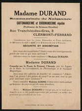 Cartomancienne Chiromancienne. Madame Durand. circa 1915. Clermont-Ferrand