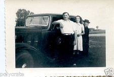 Family portrait vintage car Citroen Rosalie - old photo