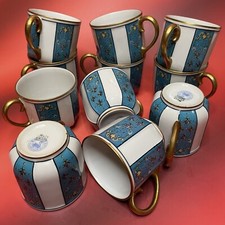 LIMOGES Raynaud & Co : 11 tasses en porcelaine art déco bleu blanc doré
