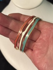 Designer Stella & Dot 3 Gold Silver Tone Enamel Bangle Bracelet SET