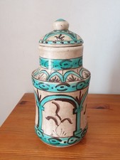 Pot avec couvercle ancien espagnol céramique Artesa peint main 13x29 cm