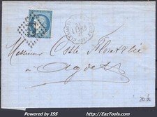 FRANCE N°60A SUR LETTRE GC 472 + CONVOYEUR CLERMONT DE L'HÉRAULT DU 21/08/1872