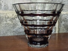 Vase ancien en cristal taillé signé Val St Lambert couleur prune