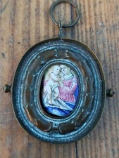 médaillon pendentif Haute Époque émail sur cuivre Vierge Jésus vers 1700