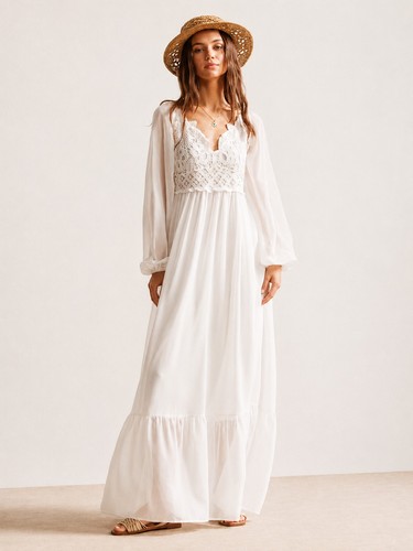 Women white boho - white, crochet