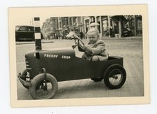 PHOTO Snapshot on a sidewalk pedal car vintage toy old car pedal