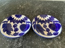 2 Le Souk Ceramique Tunisia Blue & White Hand Painted Plates  8’ Rare Floral