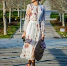 MASSIMO DUTTI Zara Group Chiffon Silk Floral Elegant A-line Midi Dress US6 EU 38