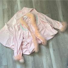 Feather Trim Robe collared long womens Pink (one size) lorraine chic loungewear