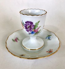 Meissen Porcelain Egg Cup, Attached Under Plate, Floral