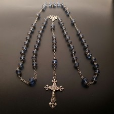 Large Antique Topaz Blue and Silver Faceted Rosary Late 19th Century 70cm
