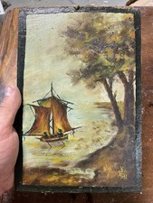 Peinture Miniature Marine Bateau Ancien École Française XIXeme Art Nouveau 1900