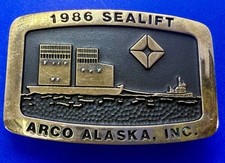 Sealift Arco Alaska Oil Barge Flo Station 1986 Solid Brass Anacortes Belt Buckle