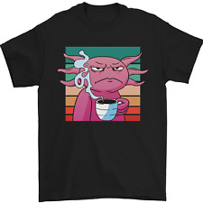 Grumpy Axolotl With Coffee Mens T-Shirt 100% Cotton