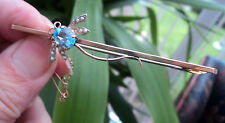 18ct Or Broche Libellule Vintage or Rose Insecte Broche Aigue-Marine & Perle